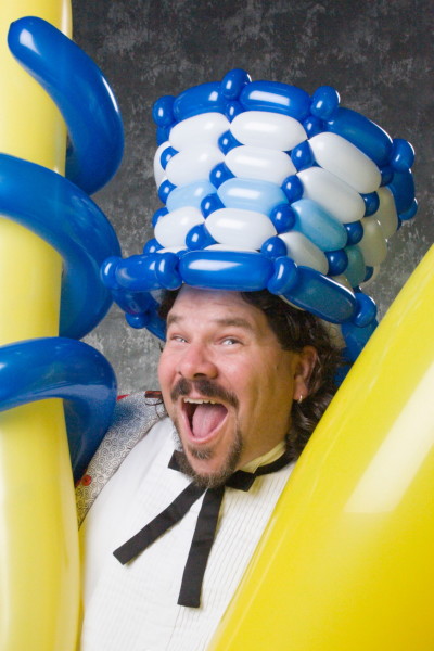 Pat in the Hat, balloon hat, holding big yellow balloons - Instant Fun ...